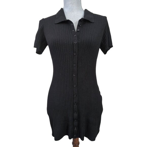 Urban Outfitters Polo Mini Dress Womens M Black Preppy Dark Academia Minimalist - Picture 2 of 12